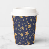 Blauw Goud Sterpatroon  Elegant Kerstmis Papieren Bekers (Achterkant)