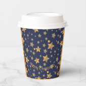 Blauw Goud Sterpatroon  Elegant Kerstmis Papieren Bekers (Voorkant)