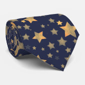Blauw Goud Sterpatroon helder Modern Kerstmis Stropdas (Opgerold)