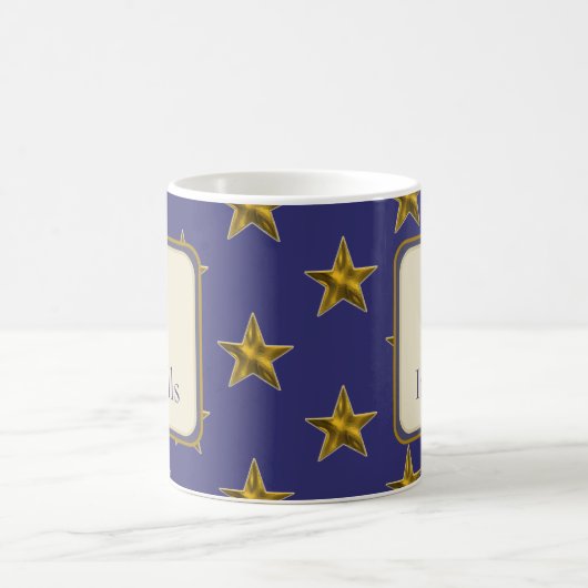 Blauw Goud Sterren Achternaam Monogram Initiaal Koffiemok (Center)