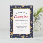 Blauw Goud Sterren Elegant Vintage Kerstfeest Kaart (Staand voorkant)