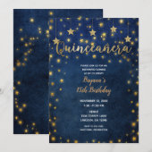 Blauw & Goud Sterren Hemels Quinceañera Feest Kaart (Voorkant / Achterkant)