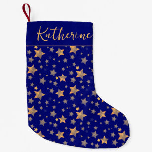 Blauw Goud Sterren Retro Patroon Kerstmis Kleine Kerstsok
