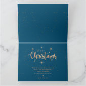 Blauw Goud Sterren Typografie Naam Vrolijk Kerstmi Kaart (Binnen)