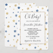 Blauw Goud Sterren Wit Baby shower Kaart (Voorkant / Achterkant)