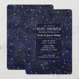 Blauw & Goud sterrenhemel Hemels babyfeestje Kaart
