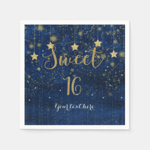 Blauw & Goud Sterrenhemel Sweet 16 Feest Servetten