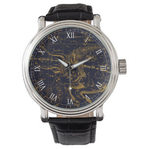  Blauw Goud Stier Dierenriem Constellatie Horloge