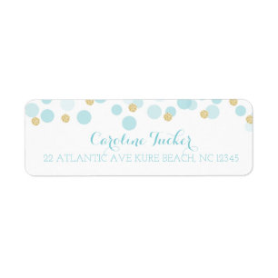 Blauw Goud Stippen Baby shower Adreslabel Etiket