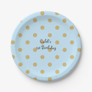 Blauw & Goud Stippen Koninklijke Kroonprins Feestb Papieren Bordje