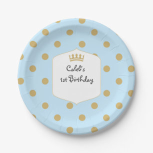 Blauw & Goud Stippen Koninklijke Kroonprins Feestb Papieren Bordje