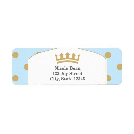 Blauw & Goud Stippen Royal Crown Prince Adreslabel Etiket (Voorkant)