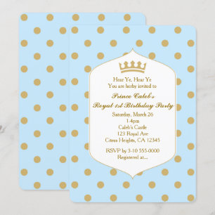 Blauw & Goud Stippen Royal Crown Prince Uitnodigin Kaart