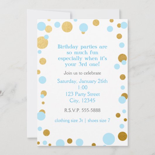 Blauw & Goud Stippen Verjaardagsfeest Fotouitnodig Kaart (Achterkant)