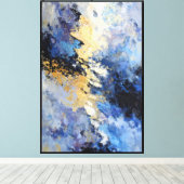 Blauw & Goud Storm Ader Abstract Canvas Afdruk (Insitu (Houten vloer))
