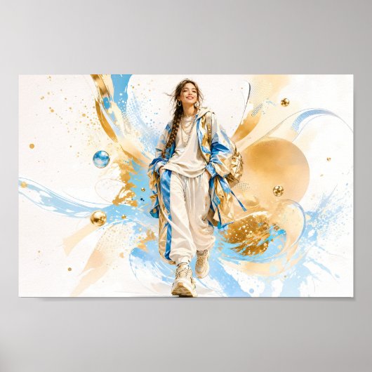 Blauw Goud Streetwear Mode Poster (Voorkant)