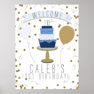 Blauw & Goud Suiker is Zoet 1e Eerste Verjaardagst Poster
