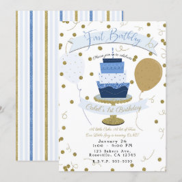 Blauw & Goud Suiker is Zoet 1e Verjaardagstaart Kaart
