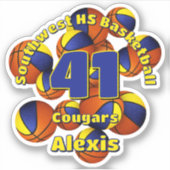 Blauw Goud Team Kleuren Basketballen kinder naam Sticker (Voorkant)