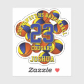 Blauw Goud Team Kleuren Basketballen W kinder naam Sticker (Vel)