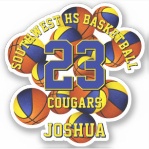 Blauw Goud Team Kleuren Basketballen W kinder naam Sticker