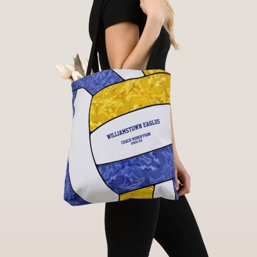 blauw goud team kleuren meisjes volleybal coach tote bag (Dichtbij)
