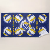 Blauw Goud Team Kleuren Naam Girly Volleyballs Strandlaken (Voorkant)