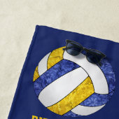 Blauw Goud Team Kleuren Naam Girly Volleyballs Strandlaken (In situ)