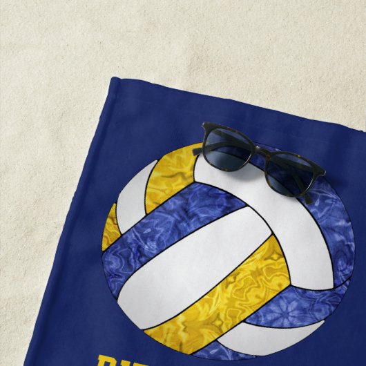 Blauw Goud Team Kleuren Naam Girly Volleyballs Strandlaken (In situ)