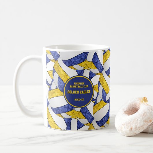 Blauw Goud Team Kleuren Volleybal Coach Gift Koffiemok (Met donut)