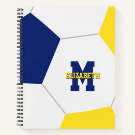 blauw goud teamkleuren monogram voetbal notitieboek