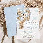 Blauw Goud Teddybeer Hete Luchtballon Baby shower Kaart