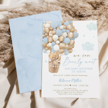 Blauw Goud Teddybeer Hete Luchtballon Baby shower