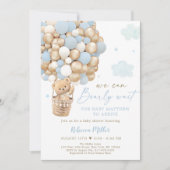 Blauw Goud Teddybeer Hete Luchtballon Baby shower Kaart (Voorkant)
