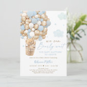 Blauw Goud Teddybeer Hete Luchtballon Baby shower Kaart (Staand voorkant)