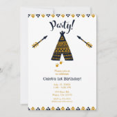 Blauw & Goud Tepee Boho Modern Verjaardagsfeest Kaart (Voorkant)