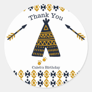 Blauw & Goud Tepee Moderne Feest Favoriet Ronde Sticker
