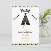 Blauw & Goud Tipi Boho Moderne Verjaardagsfeestje Kaart (Staand voorkant)