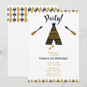 Blauw & Goud Tipi Boho Moderne Verjaardagsfeestje Kaart (Voorkant / Achterkant)