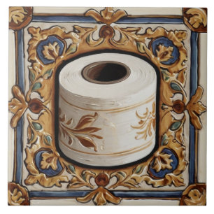 Blauw Goud Toilet Papier Roll Grappige Badkamer Tegeltje