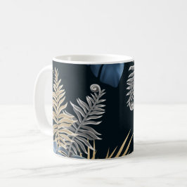 Blauw Goud Tropisch Palmenbladeren Patroon Kunst Koffiemok