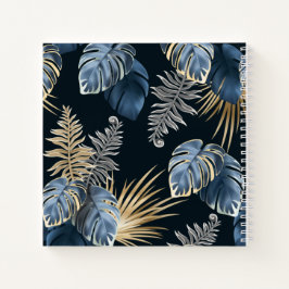 Blauw Goud Tropisch Palmenbladeren Patroon Kunst Notitieboek
