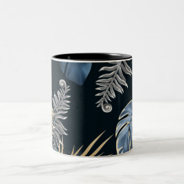 Blauw Goud Tropisch Palmenbladeren Patroon Kunst Tweekleurige Koffiemok