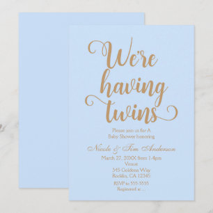 Blauw & Goud Tweeling Baby Shower Uitnodigingen