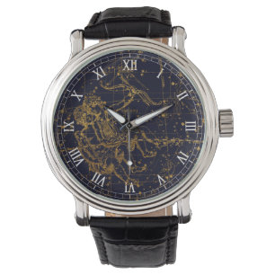  Blauw Goud Tweelingen Dierenriem Constellatie Horloge