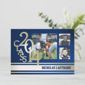 Blauw Goud Varsity Stripe Afstuderen TRI Foto 2014 Kaart (Staand voorkant)