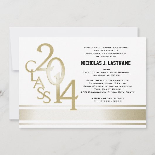 Blauw Goud Varsity Stripe Afstuderen TRI Foto 2014 Kaart (Achterkant)