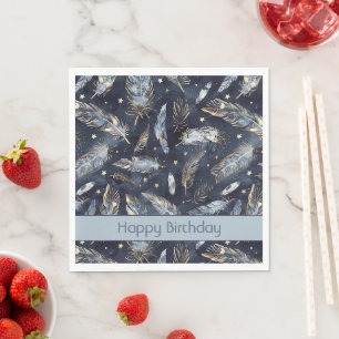 Blauw Goud Veren Sterren Verjaardag Servet