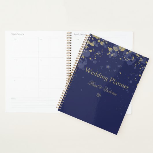 Blauw Goud verstrooid confetti ontwerp Planner (Display)