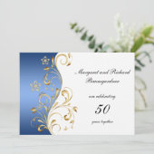 Blauw goud vintage krullen 50ste huwelijksjubileum kaart (Staand voorkant)